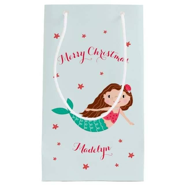 Bolsa De Regalo Pequeña Navidades de Sirenas Red Aqua Personalizada (Anverso)