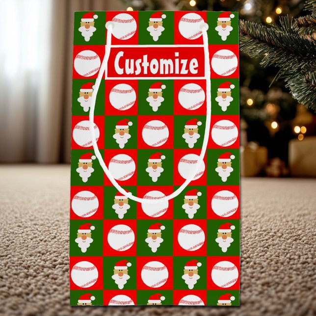 Bolsa De Regalo Pequeña Navidades de texto/nombre personalizado del jugado (Custom Baseball Christmas gift bag with personalized baseball player name or text.)