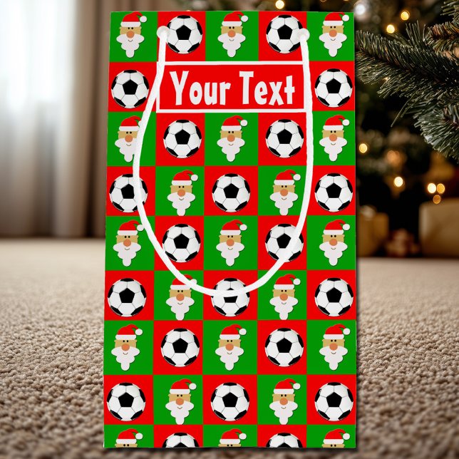 Bolsa De Regalo Pequeña Navidades de texto/nombre personalizado del jugado (Soccer Christmas gift bag with custom soccer player name or text.)