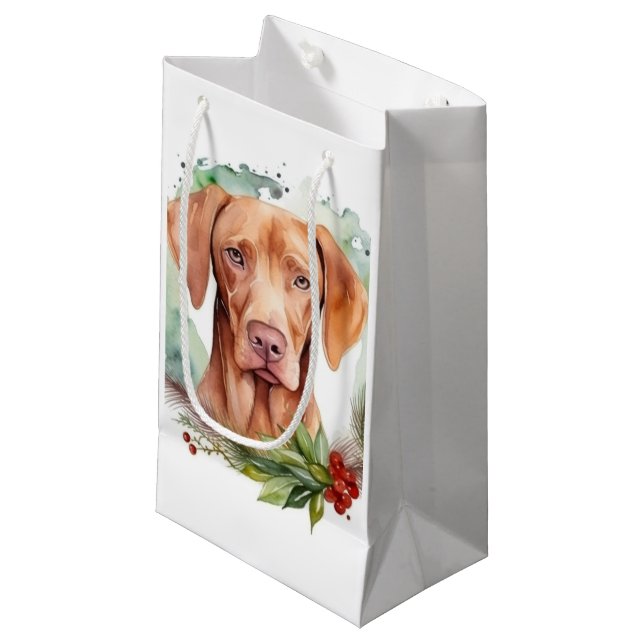 Bolsa De Regalo Pequeña Navidades de Vizsla Wreath Festimes Pup (Angulo Anverso)