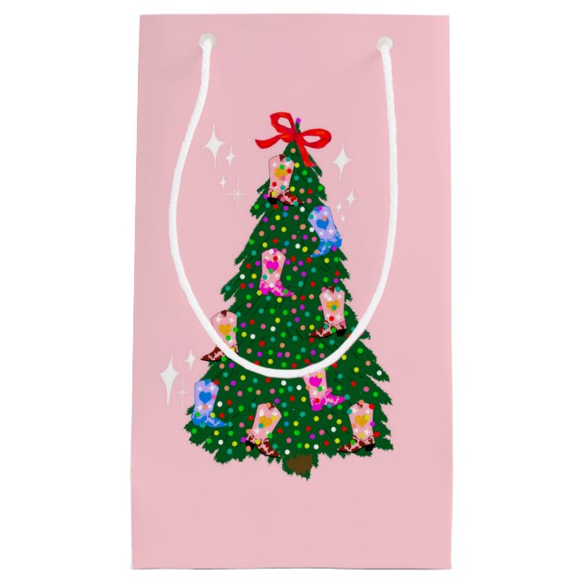 Bolsa De Regalo Pequeña Navidades de Western Boots, chica de vaca rosa mod (Anverso)