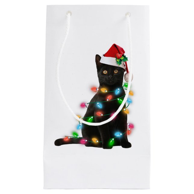 Bolsa De Regalo Pequeña Navidades del gato negro camiseta ligera amante de (Anverso)