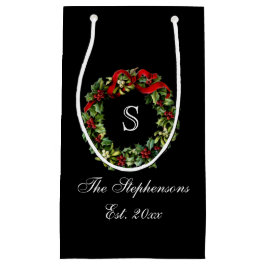Bolsa De Regalo Pequeña Navidades del Monograma Classic Holly Wreath Perso