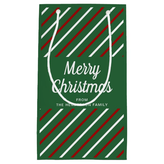 Bolsa De Regalo Pequeña Navidades del patrón de bandas verdes clásicas (Anverso)
