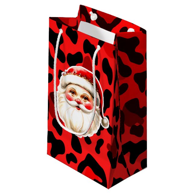 Bolsa De Regalo Pequeña Navidades del Retro Santa Claus del Leopardo Rojo (Angulo Anverso)