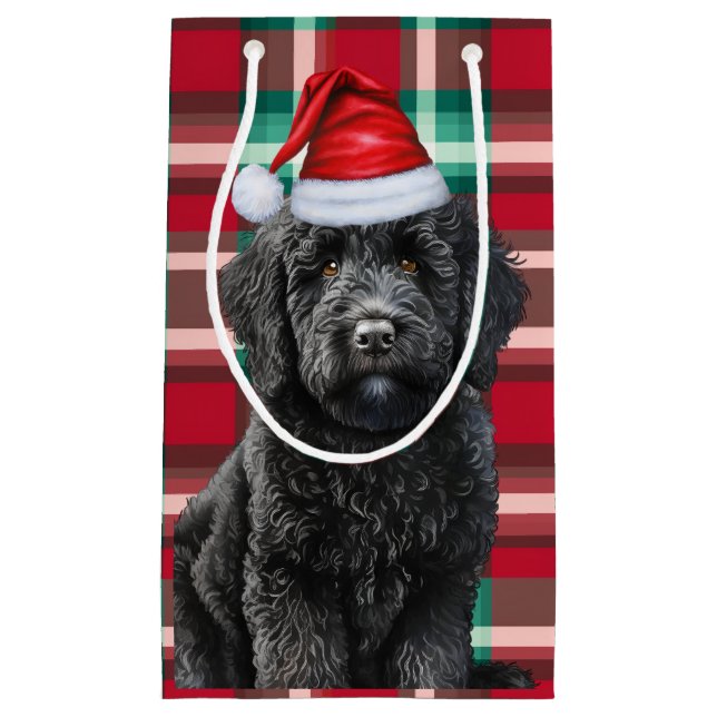 Bolsa De Regalo Pequeña Navidades divertidos de perros labradoodle negros (Anverso)