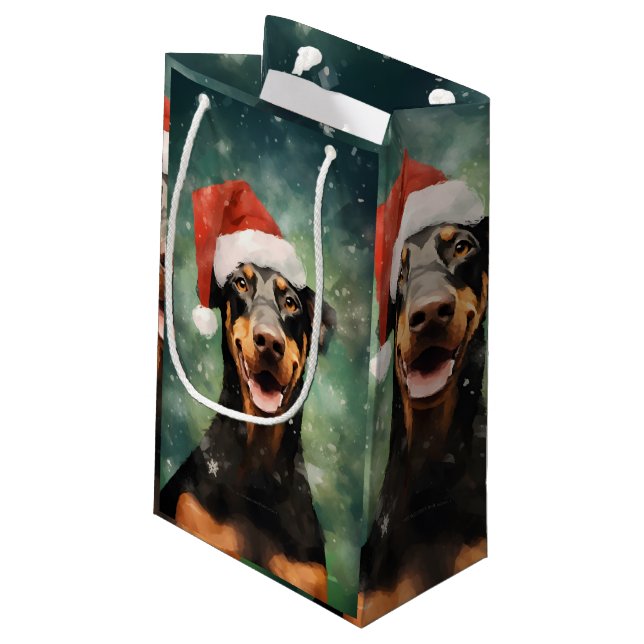 Bolsa De Regalo Pequeña Navidades Doberman pincel de pintura (Angulo reverso)