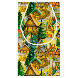 Bolsa De Regalo Pequeña Navidades en el Whimsical Village Watercolor Patte