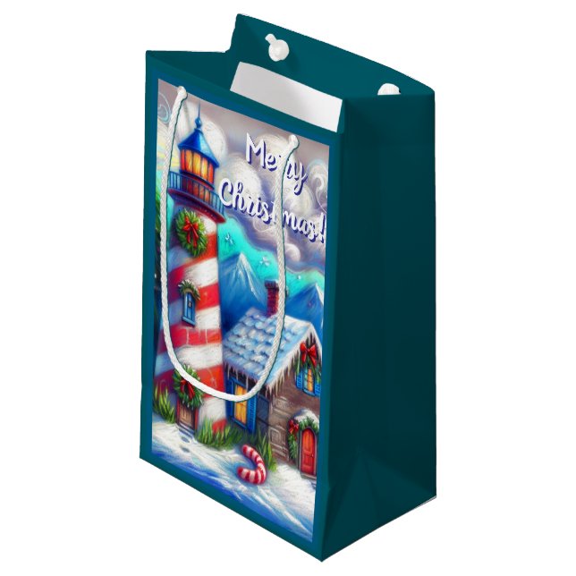 Bolsa De Regalo Pequeña Navidades faro montaña costera náutica (Angulo Anverso)