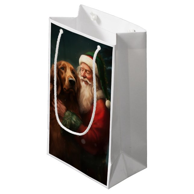 Bolsa De Regalo Pequeña Navidades festivos de la Red Setter Santa Claus de (Angulo Anverso)