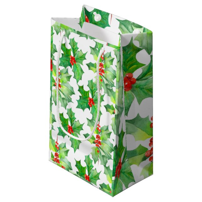 Bolsa De Regalo Pequeña Navidades florales verdes, rojos y con hojas huelg (Angulo Anverso)