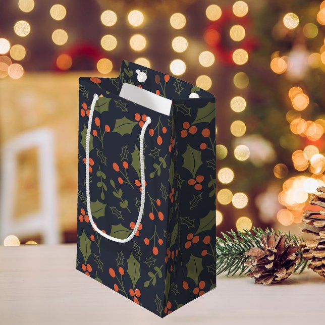 Bolsa De Regalo Pequeña Navidades Foliage Holly Botánico de vacaciones mod (Subido por el creador)