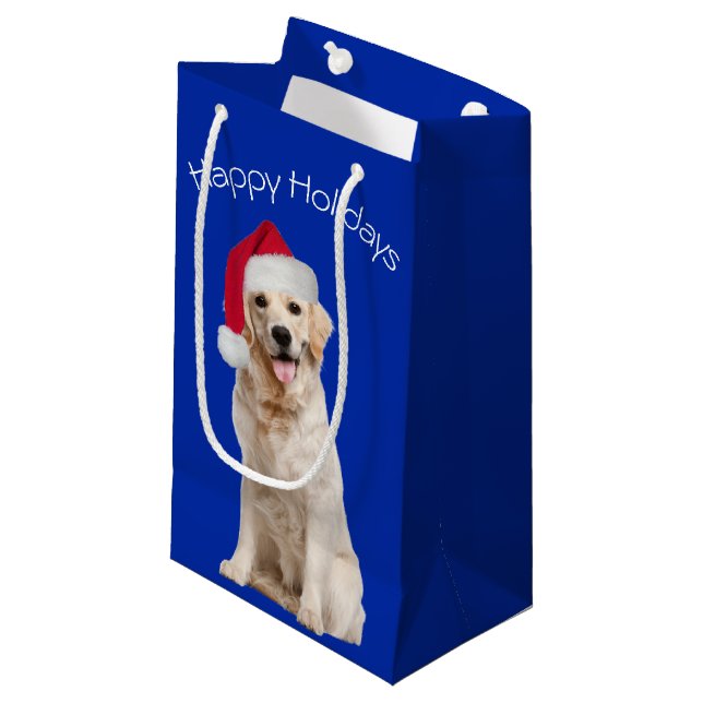 Bolsa De Regalo Pequeña Navidades Golden Retriever En Azul (Angulo Anverso)