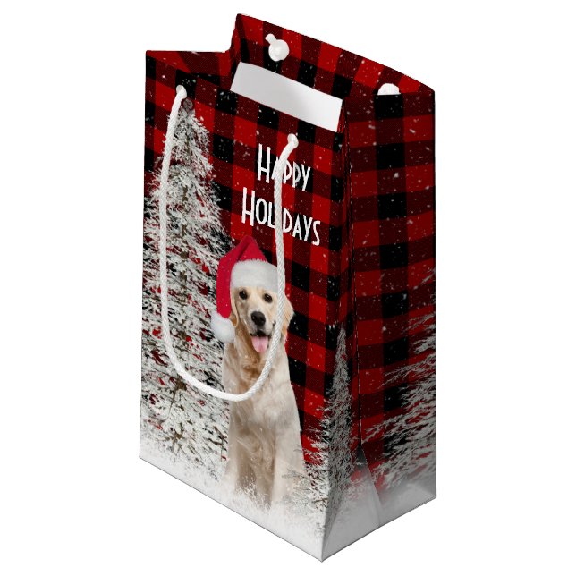 Bolsa De Regalo Pequeña Navidades Golden Retriever On Plaid (Angulo Anverso)