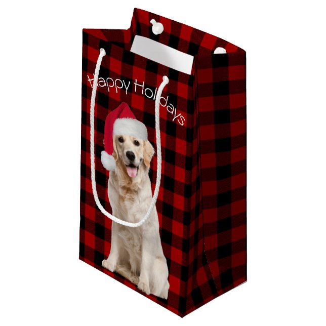 Bolsa De Regalo Pequeña Navidades Golden Retriever On Plaid (Angulo Anverso)
