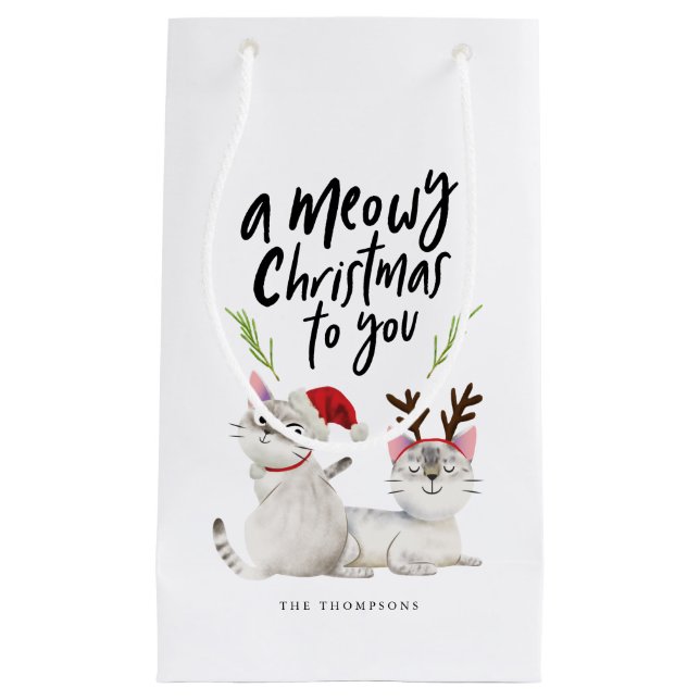 Bolsa De Regalo Pequeña Navidades Meowy Gatos Gatos Santa Antlers (Anverso)