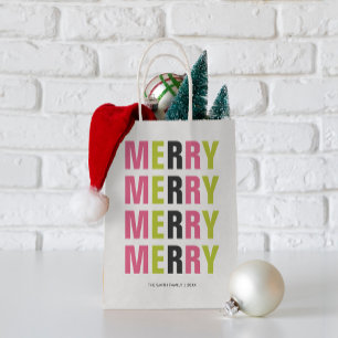 Bolsa De Regalo Pequeña Navidades "Merry" coloridos de la tipografía moder
