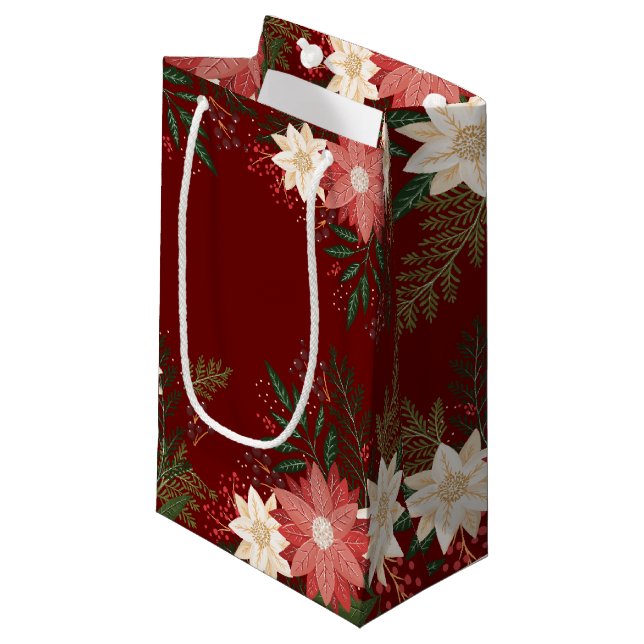 Bolsa De Regalo Pequeña Navidades modernos de Poinsettia: Fiesta pintado d (Angulo Anverso)