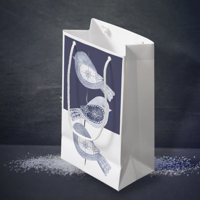 Bolsa De Regalo Pequeña Navidades nórdicos Aves azules (Nordic Christmas Blue Birds Small Gift Bag from Ricaso)