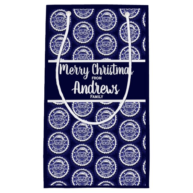 Bolsa De Regalo Pequeña Navidades Personalizable de Santa Post sobre azul  (Anverso)