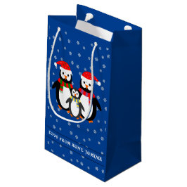 Bolsa De Regalo Pequeña Navidades personalizado texto pingüinos azul