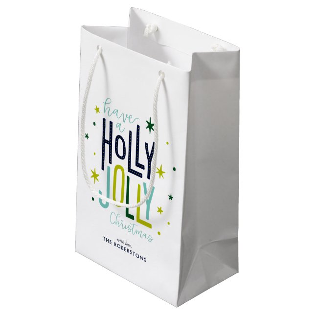 Bolsa De Regalo Pequeña navidades personalizados de "Holly Jolly" (Angulo reverso)