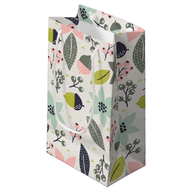 Bolsa De Regalo Pequeña Navidades Poinsettia Acorns Gray Aqua Lime Green (Angulo Anverso)