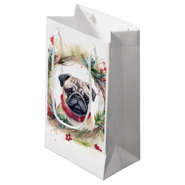 Bolsa De Regalo Pequeña Navidades Pug Wreath Festix Pup (Angulo Anverso)