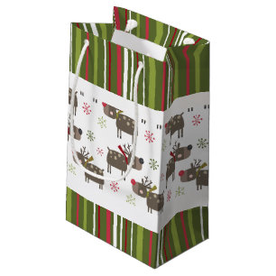 Bolsa De Regalo Pequeña Navidades Red, White y Green Reindeer y Stripe