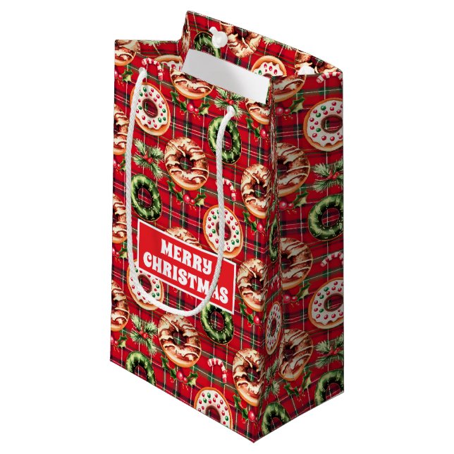 Bolsa De Regalo Pequeña Navidades Retro Rojo Donan Red Tartán Plaid (Angulo Anverso)