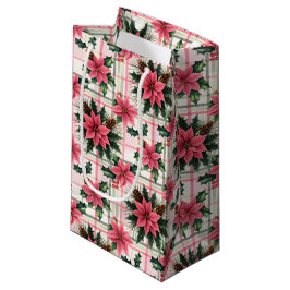 Bolsa De Regalo Pequeña Navidades Retro Rosado Plaid Floral Feliz Navidad