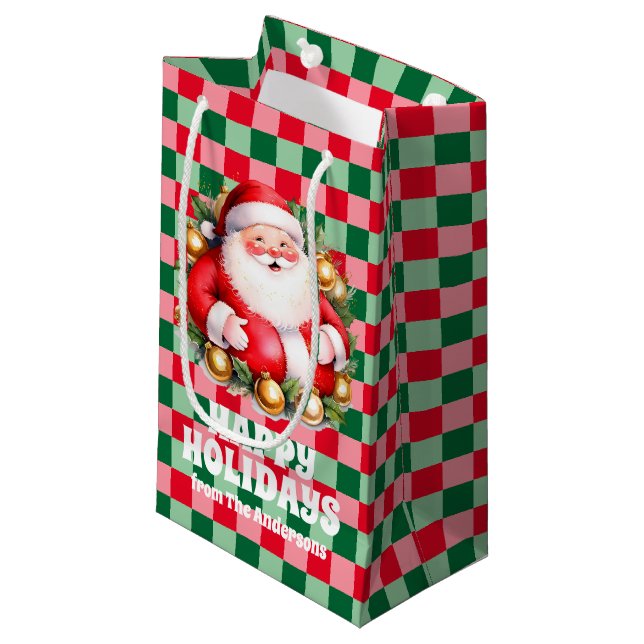 Bolsa De Regalo Pequeña Navidades Retro Santa Claus Tartan Plaid (Angulo Anverso)