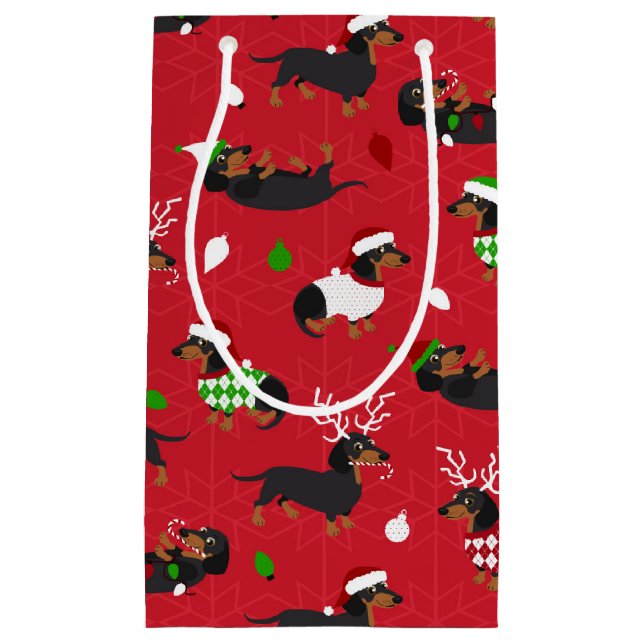 Bolsa De Regalo Pequeña Navidades Rojo Dachshund (Anverso)