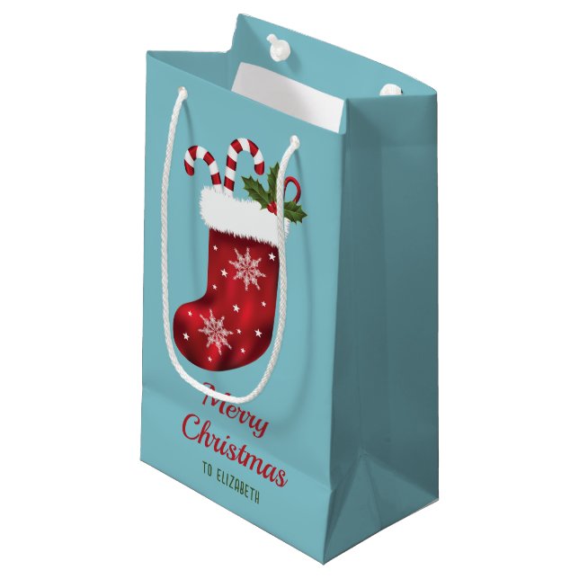 Bolsa De Regalo Pequeña Navidades Rojos Estando De Azul Con Texto Personal (Angulo Anverso)