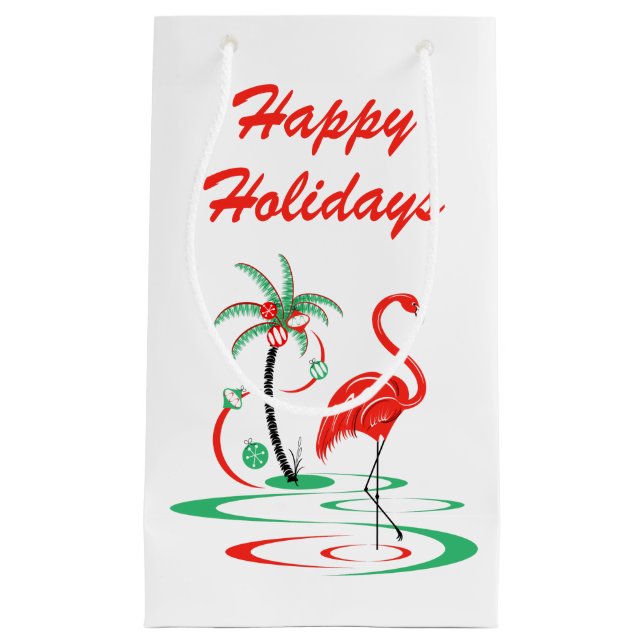 Bolsa De Regalo Pequeña Navidades rojos Flamingo Felices Fiestas pequeños (Anverso)