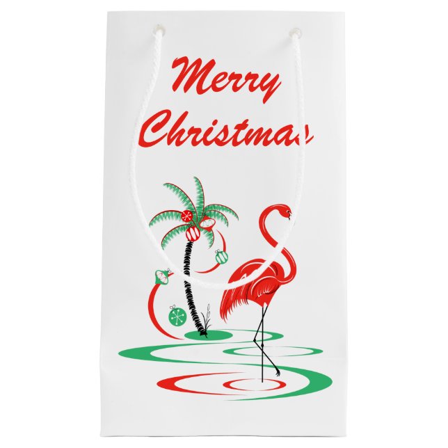 Bolsa De Regalo Pequeña Navidades rojos Flamingo Feliz Navidad pequeño (Anverso)