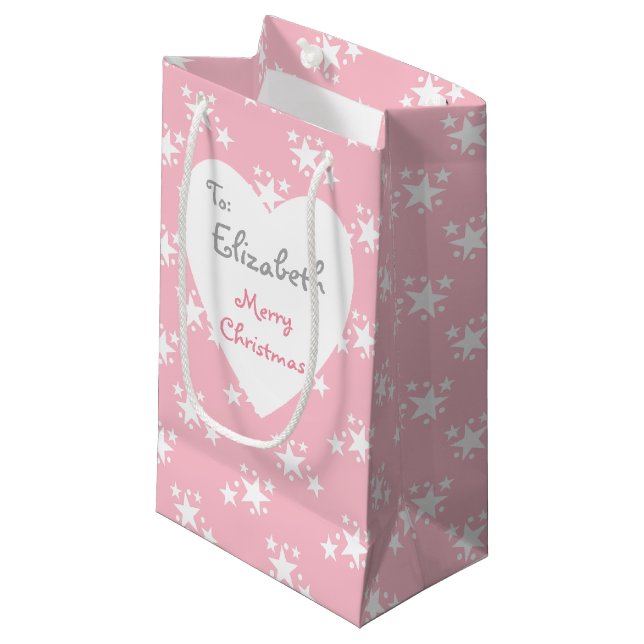 Bolsa De Regalo Pequeña Navidades Rosa con estrellas blancas (Angulo Anverso)
