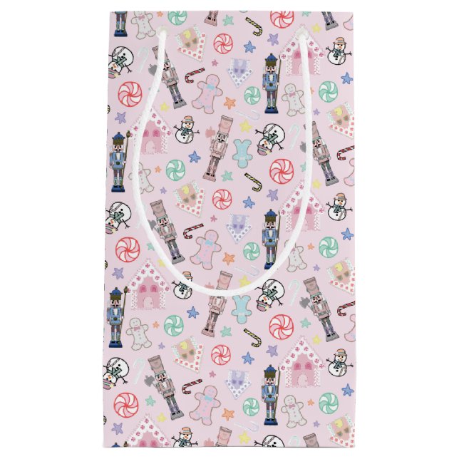 Bolsa De Regalo Pequeña Navidades rosados Nutcracker, Gingerbread y Snowme (Anverso)