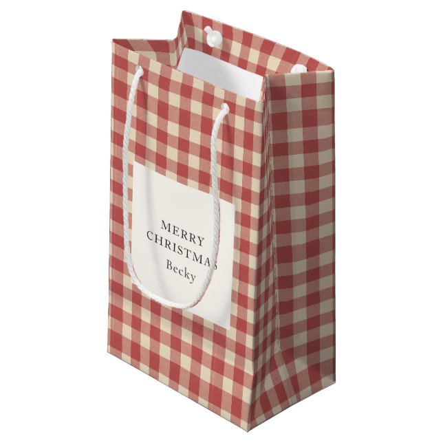 Bolsa De Regalo Pequeña Navidades rusos rojos de Gingham modernos (Angulo Anverso)