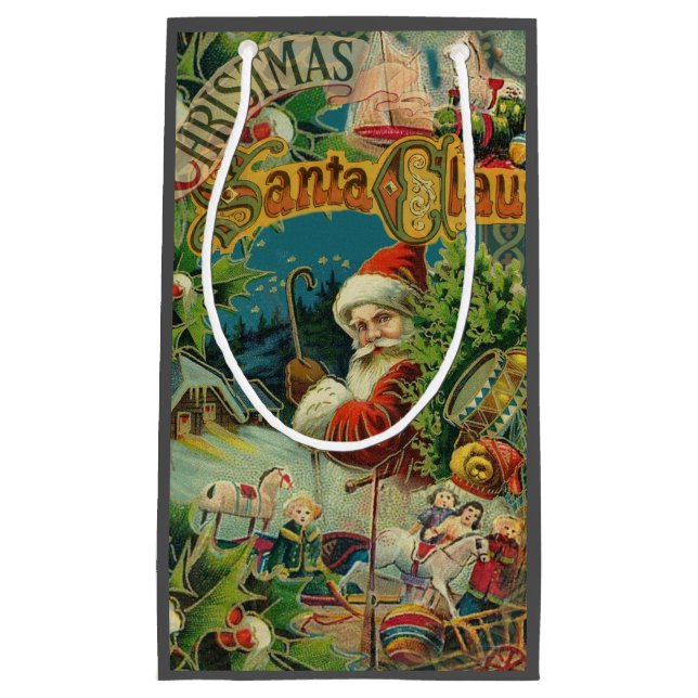 Bolsa De Regalo Pequeña Navidades Santa Claus Arte Antiguo (Anverso)