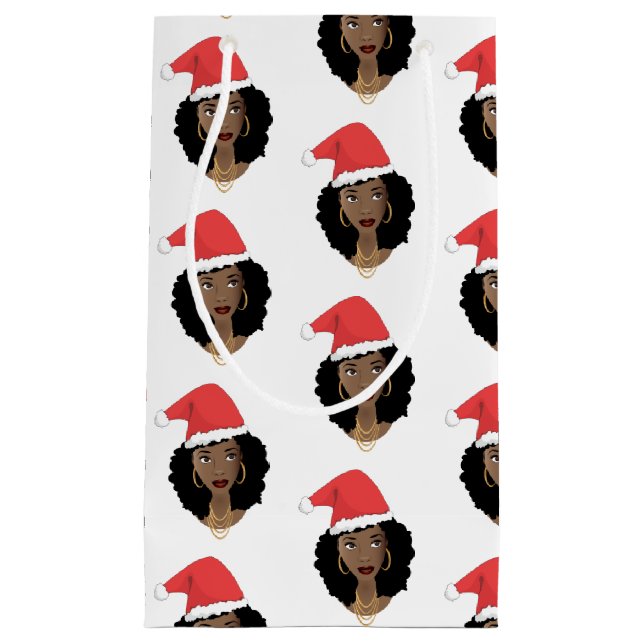 Bolsa De Regalo Pequeña Navidades Santa Hat, mujer negra, pelo natural (Anverso)