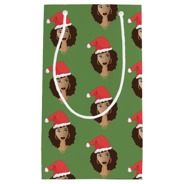 Bolsa De Regalo Pequeña Navidades Santa Hat, mujer negra, verde (Anverso)