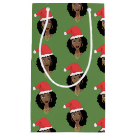 Bolsa De Regalo Pequeña Navidades Santa Hat, mujer negra, verde