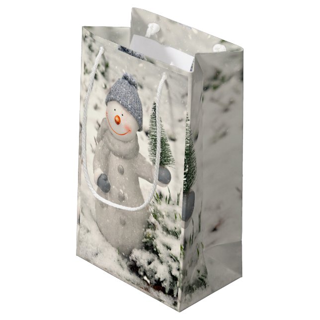 Bolsa De Regalo Pequeña Navidades se divierten con Snowman sonriente (Angulo reverso)