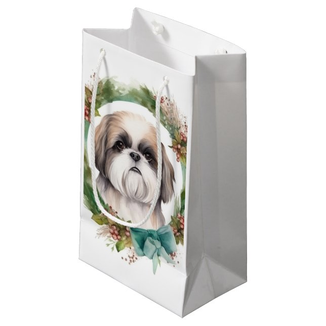 Bolsa De Regalo Pequeña Navidades Shih Tzu abuchean presentación festiva (Angulo Anverso)