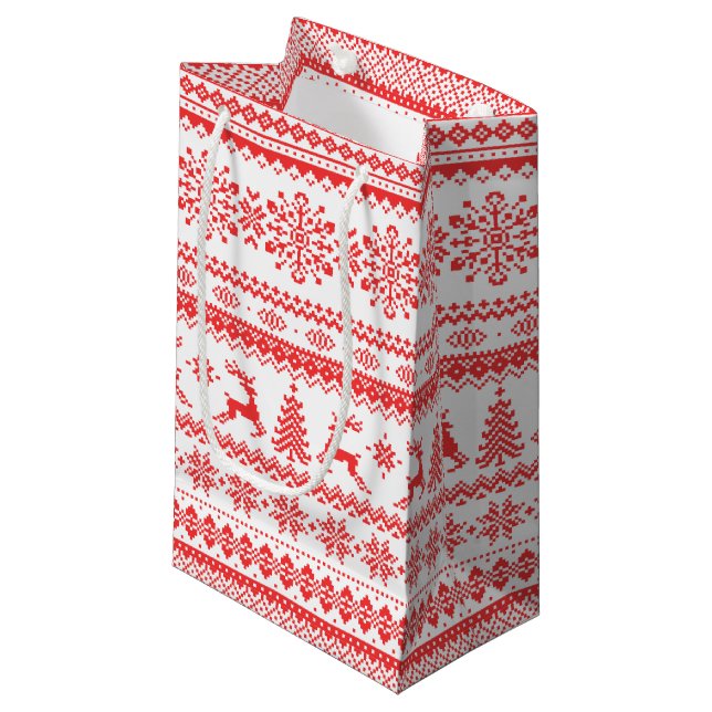 Bolsa De Regalo Pequeña Navidades suéter rojo liso monograma de patrón (Angulo Anverso)