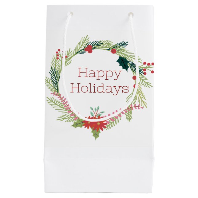 Bolsa De Regalo Pequeña Navidades Wreath Felices Fiestas (Anverso)