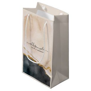 Bolsa De Regalo Pequeña Negocios de mármol dorado negro rosa acuarela scri