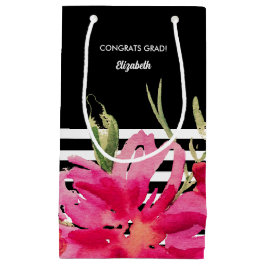 Bolsa De Regalo Pequeña Negra | Graduación Floral de la acuarela de Fuchsi