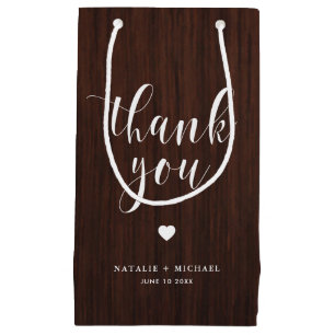 Bolsa De Regalo Pequeña Negrita Script Rústico Patrón De Madera Gracias Bo